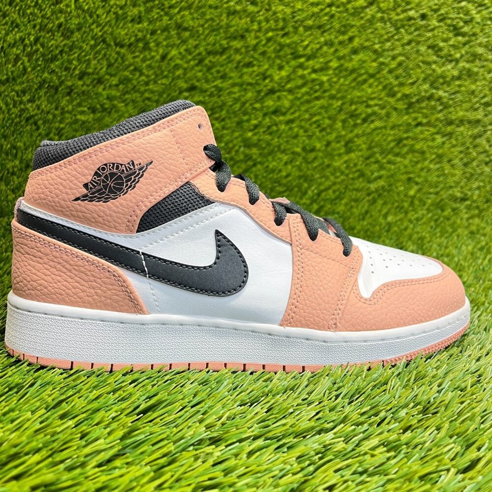Nike Air Jordan 1 Mid Girls‎ Size 6.5Y Pink White Black Athletic Shoes Sneakers